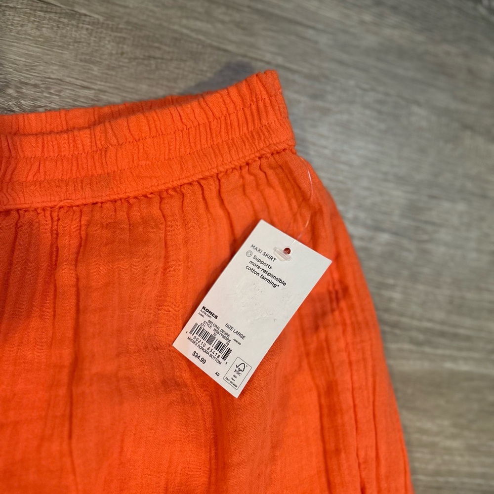 Sonoma tiered Orange Maxi Skirt - Lightweight Women's Skirt size large NWT - Picture 3 of 4